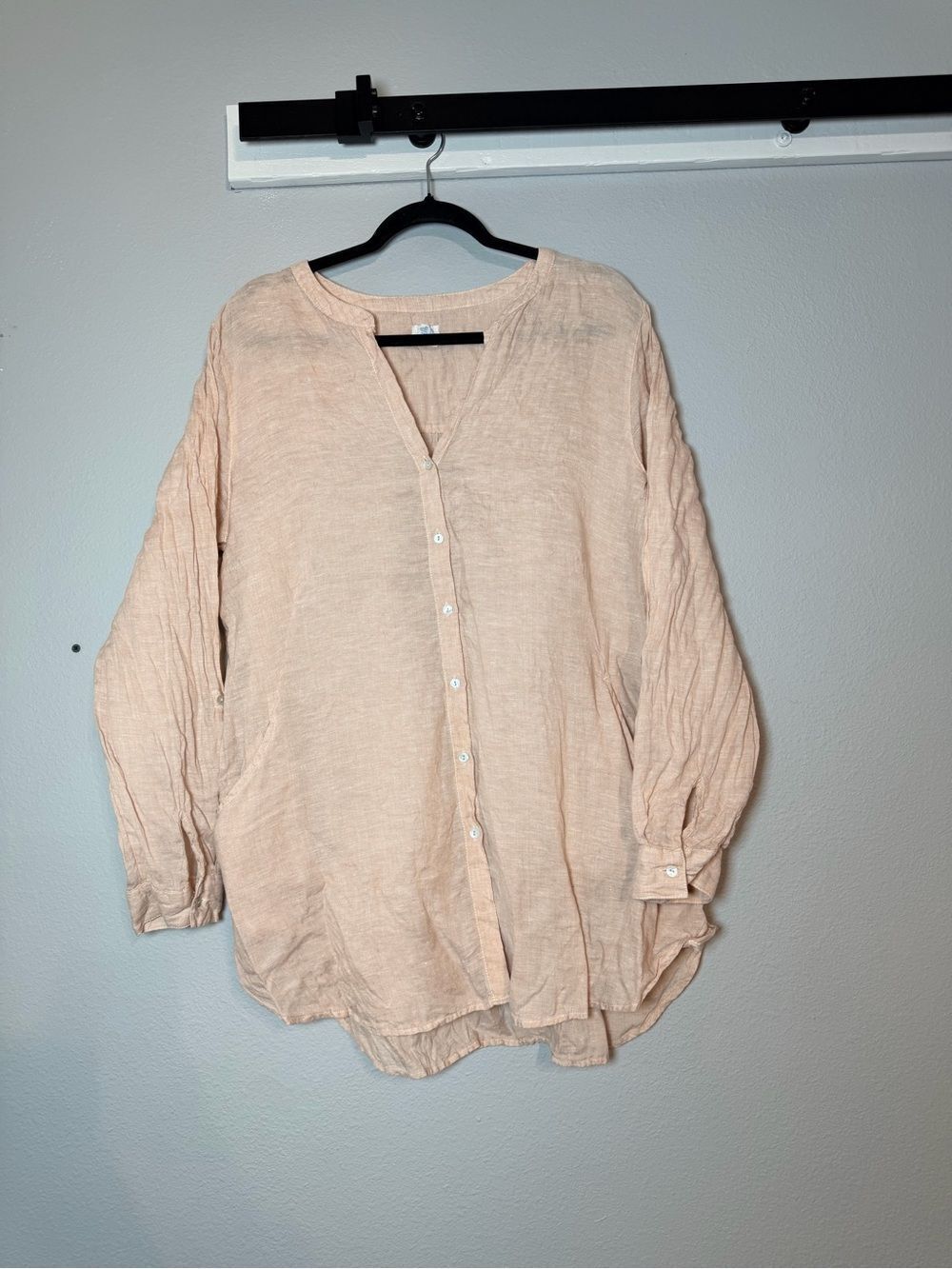 Sigrid Olsen Linen Oversized Button Up Shirt Size XL Light Pink Long Sleeve - Picture 3 of 9